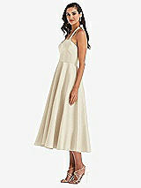 Side View Thumbnail - Champagne Tie-Neck Halter Full Skirt Satin Midi Dress