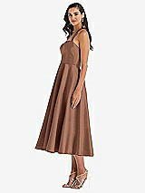 Side View Thumbnail - Cognac Tie-Neck Halter Full Skirt Satin Midi Dress