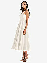 Side View Thumbnail - Ivory Tie-Neck Halter Full Skirt Satin Midi Dress
