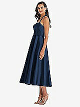Side View Thumbnail - Midnight Navy Tie-Neck Halter Full Skirt Satin Midi Dress