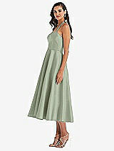 Side View Thumbnail - Sage Tie-Neck Halter Full Skirt Satin Midi Dress
