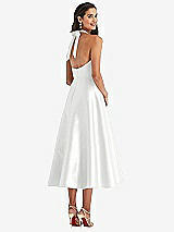Rear View Thumbnail - White Tie-Neck Halter Full Skirt Satin Midi Dress
