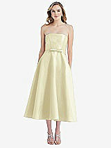 Front View Thumbnail - Butter Yellow Strapless Bow-Waist Full Skirt Satin Midi Dress