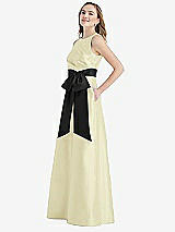 Side View Thumbnail - Butter Yellow & Black High-Neck Bow-Waist Maxi Dress with Pockets