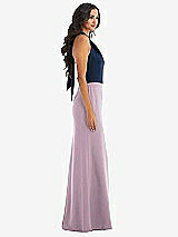Alt View 2 Thumbnail - Suede Rose & Midnight Navy High-Neck Open-Back Maxi Dress with Scarf Tie