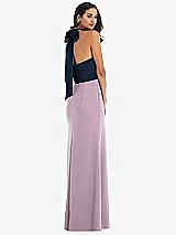 Alt View 3 Thumbnail - Suede Rose & Midnight Navy High-Neck Open-Back Maxi Dress with Scarf Tie