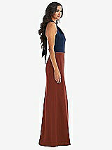 Alt View 2 Thumbnail - Auburn Moon & Midnight Navy High-Neck Open-Back Maxi Dress with Scarf Tie