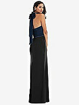 Alt View 3 Thumbnail - Black & Midnight Navy High-Neck Open-Back Maxi Dress with Scarf Tie