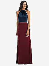 Alt View 1 Thumbnail - Cabernet & Midnight Navy High-Neck Open-Back Maxi Dress with Scarf Tie