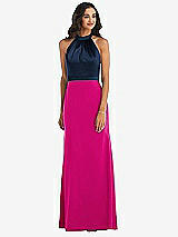 Alt View 1 Thumbnail - Think Pink & Midnight Navy High-Neck Open-Back Maxi Dress with Scarf Tie
