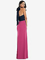 Alt View 3 Thumbnail - Tea Rose & Midnight Navy High-Neck Open-Back Maxi Dress with Scarf Tie