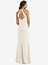 Rear View Thumbnail - Ivory Open-Back Halter Maxi Dress with Draped Bow