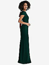 Side View Thumbnail - Evergreen & Cabernet Puff Cap Sleeve Cutout Tie-Back Trumpet Gown