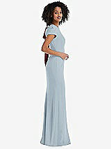 Side View Thumbnail - Mist & Cabernet Puff Cap Sleeve Cutout Tie-Back Trumpet Gown