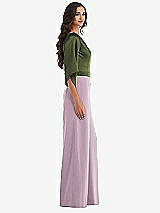 Side View Thumbnail - Suede Rose & Olive Green One-Shoulder Bell Sleeve Jumpsuit with Pockets