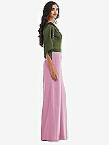 Side View Thumbnail - Powder Pink & Olive Green One-Shoulder Bell Sleeve Jumpsuit with Pockets