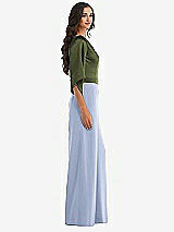 Side View Thumbnail - Sky Blue & Olive Green One-Shoulder Bell Sleeve Jumpsuit with Pockets