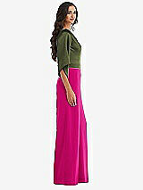 Side View Thumbnail - Think Pink & Olive Green One-Shoulder Bell Sleeve Jumpsuit with Pockets