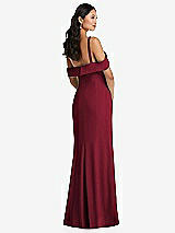 Alt View 3 Thumbnail - Burgundy One-Shoulder Draped Cuff Maxi Dress with Front Slit