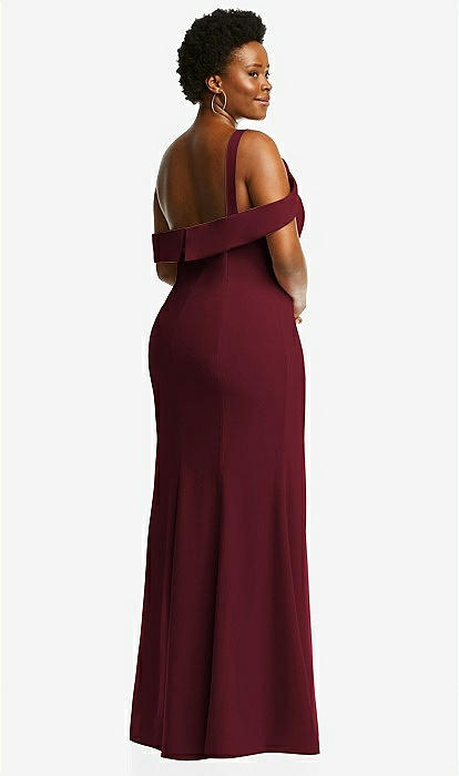 One-shoulder Draped Cuff Maxi Bridesmaid Dress With Front Slit In Cabernet  | The Dessy Group
