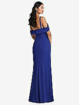Alt View 3 Thumbnail - Cobalt Blue One-Shoulder Draped Cuff Maxi Dress with Front Slit