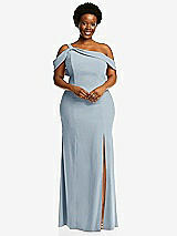 Front View Thumbnail - Mist One-Shoulder Draped Cuff Maxi Dress with Front Slit