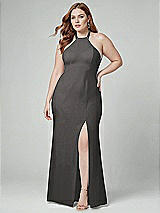 Alt View 1 Thumbnail - Caviar Gray High-Neck Halter Dress with Twist Criss Cross Back 