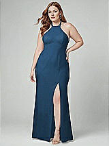 Alt View 1 Thumbnail - Dusk Blue High-Neck Halter Dress with Twist Criss Cross Back 