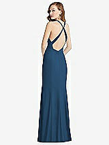 Front View Thumbnail - Dusk Blue High-Neck Halter Dress with Twist Criss Cross Back 