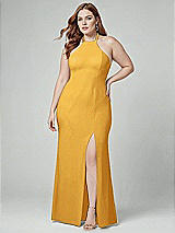 Alt View 1 Thumbnail - NYC Yellow High-Neck Halter Dress with Twist Criss Cross Back 