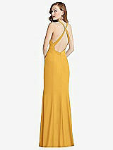 Front View Thumbnail - NYC Yellow High-Neck Halter Dress with Twist Criss Cross Back 