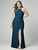 Alt View 1 Thumbnail - Atlantic Blue High-Neck Halter Dress with Twist Criss Cross Back 