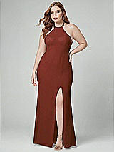 Alt View 1 Thumbnail - Auburn Moon High-Neck Halter Dress with Twist Criss Cross Back 