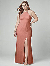Alt View 1 Thumbnail - Desert Rose High-Neck Halter Dress with Twist Criss Cross Back 