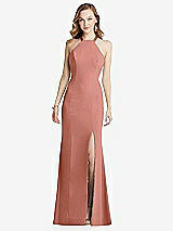 Rear View Thumbnail - Desert Rose High-Neck Halter Dress with Twist Criss Cross Back 