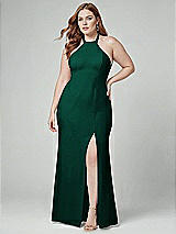 Alt View 1 Thumbnail - Hunter Green High-Neck Halter Dress with Twist Criss Cross Back 