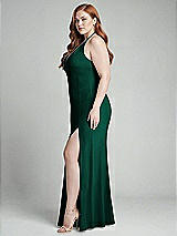 Alt View 2 Thumbnail - Hunter Green High-Neck Halter Dress with Twist Criss Cross Back 