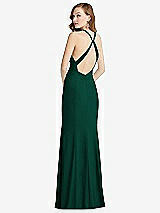 Front View Thumbnail - Hunter Green High-Neck Halter Dress with Twist Criss Cross Back 