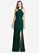 Rear View Thumbnail - Hunter Green High-Neck Halter Dress with Twist Criss Cross Back 