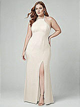 Alt View 1 Thumbnail - Ivory High-Neck Halter Dress with Twist Criss Cross Back 