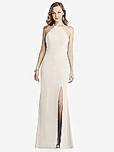 Rear View Thumbnail - Ivory High-Neck Halter Dress with Twist Criss Cross Back 