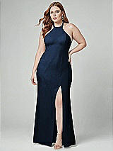 Alt View 1 Thumbnail - Midnight Navy High-Neck Halter Dress with Twist Criss Cross Back 