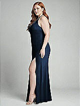 Alt View 2 Thumbnail - Midnight Navy High-Neck Halter Dress with Twist Criss Cross Back 