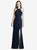 Rear View Thumbnail - Midnight Navy High-Neck Halter Dress with Twist Criss Cross Back 