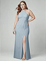 Alt View 1 Thumbnail - Mist High-Neck Halter Dress with Twist Criss Cross Back 