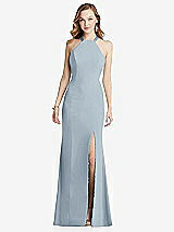 Rear View Thumbnail - Mist High-Neck Halter Dress with Twist Criss Cross Back 