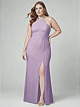 Alt View 1 Thumbnail - Pale Purple High-Neck Halter Dress with Twist Criss Cross Back 