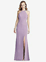 Rear View Thumbnail - Pale Purple High-Neck Halter Dress with Twist Criss Cross Back 