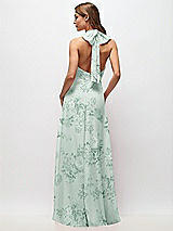 Rear View Thumbnail - Mint Green Floral High Neck Halter Backless Maxi Dress