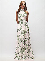 Front View Thumbnail - Palm Beach Print High Neck Halter Backless Maxi Dress